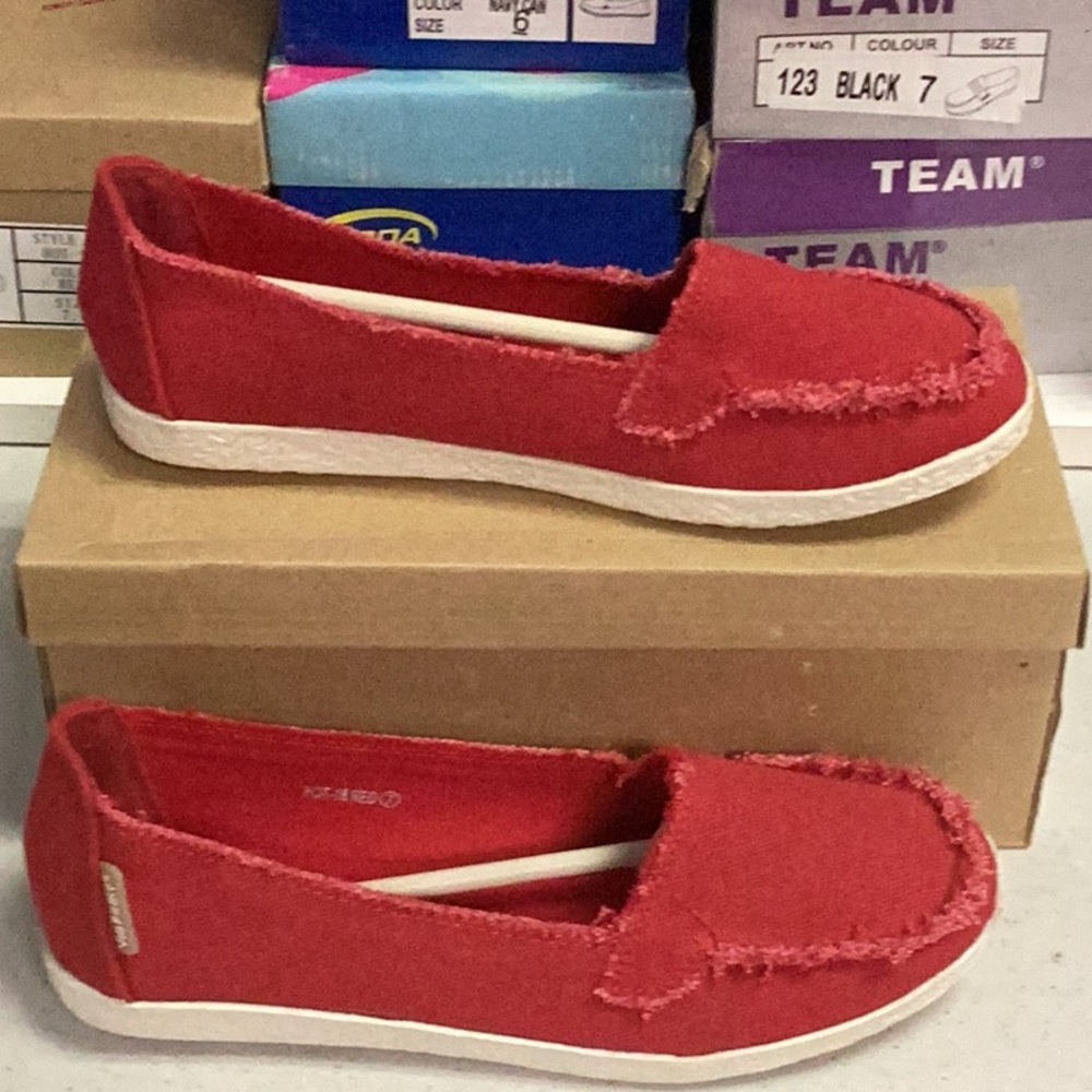 Red Moccasin Flats with White Sole